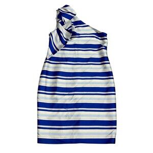 Banana Republic Women’s Blue White Striped One Shoulder Sheath Dress 12 Petite
